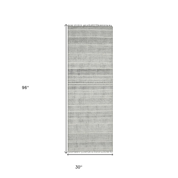 Homeroots 8' Charcoal Geometric Flatweave Handmade Distressed Runner Rug  Cotton 532032