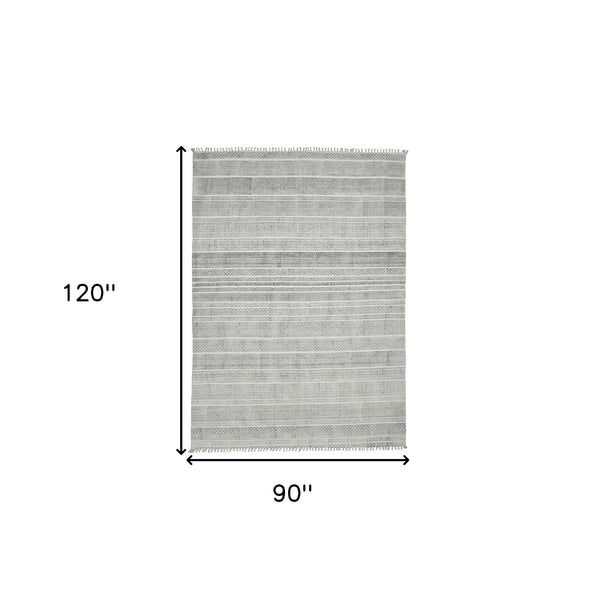 Homeroots 7' X 10' Charcoal Geometric Flatweave Handmade Distressed Area Rug  Cotton 532033