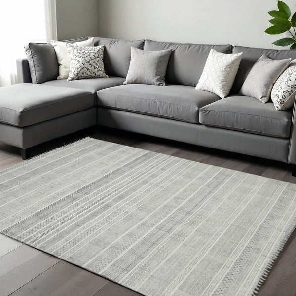 HomeRoots 5' Handmade Flatweave Area Rug with Distressed Geometric Pattern and Fringed Edges for Stylish Homes 9' X 12' 532034