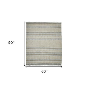 HomeRoots 5' Handmade Flatweave Distressed Area Rug in Gray and Brown with Fringe for Stylish Living Spaces 5' X 8' 532036