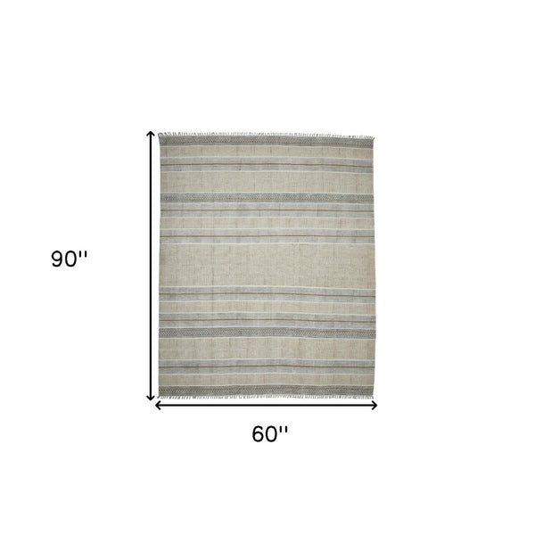 HomeRoots 5' Handmade Flatweave Distressed Area Rug in Gray and Brown with Fringe for Stylish Living Spaces 5' X 8' 532036