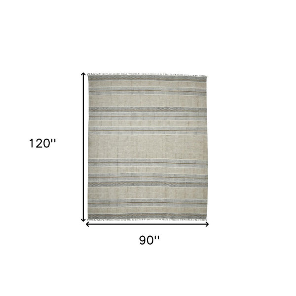 HomeRoots 5' Handmade Flatweave Distressed Area Rug in Gray and Brown with Fringe for Stylish Living Spaces 8' X 10' 532038
