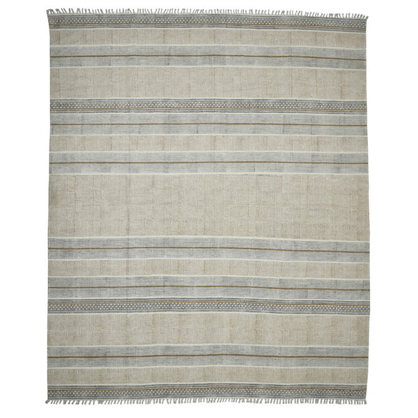 HomeRoots 5' Handmade Flatweave Distressed Area Rug in Gray and Brown with Fringe for Stylish Living Spaces 9' X 12' 532039