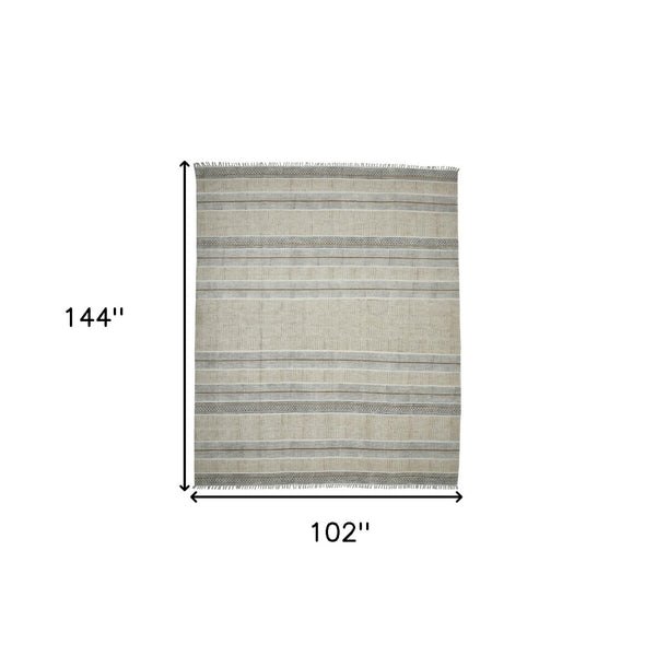 HomeRoots 5' Handmade Flatweave Distressed Area Rug in Gray and Brown with Fringe for Stylish Living Spaces 9' X 12' 532039
