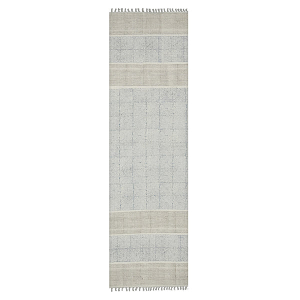Homeroots 8' Blue Oriental Flatweave Handmade Distressed Runner Rug With Fringe  Cotton 532042