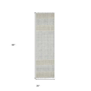 Homeroots 8' Blue Oriental Flatweave Handmade Distressed Runner Rug With Fringe  Cotton 532042