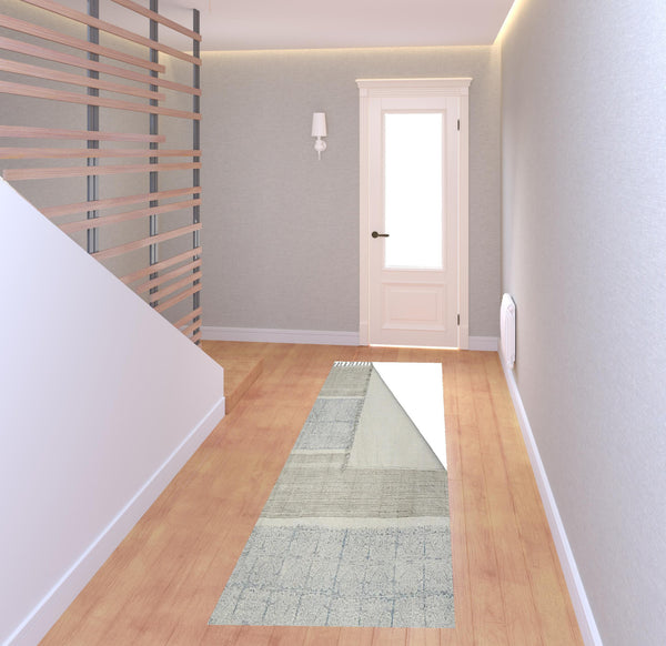 Homeroots 8' Blue Oriental Flatweave Handmade Distressed Runner Rug With Fringe  Cotton 532042