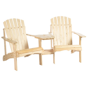 English Elm Outsunny Wooden Adirondack Chair For Two - Cozy Outdoor Bench With Center Table & Umbrella Hole W2225P174106-GIGA