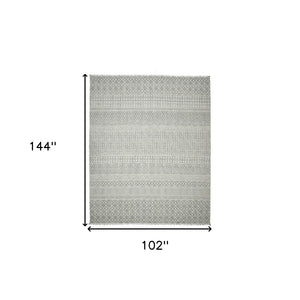 HomeRoots 5' Gray and Ivory Geometric Handmade Flatweave Area Rug with Fringe for Modern Living Spaces 9' X 12' 532049