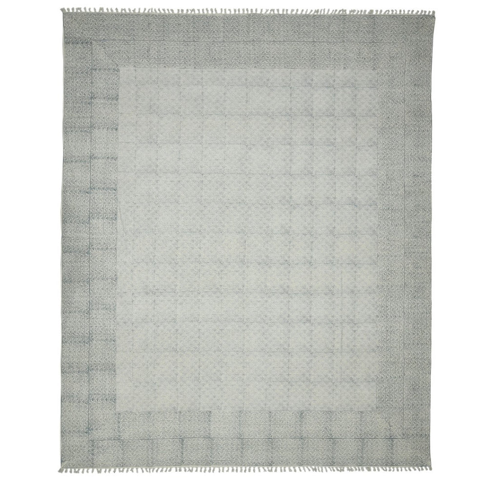HomeRoots 5' Gray and Blue Geometric Flatweave Handmade Area Rug with Fringe for Modern and Bohemian Decor 5' X 8' 532051