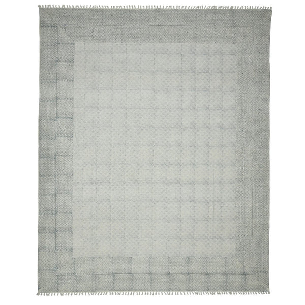 HomeRoots 5' Gray and Blue Geometric Flatweave Handmade Area Rug with Fringe for Modern and Bohemian Decor 8' X 10' 532053