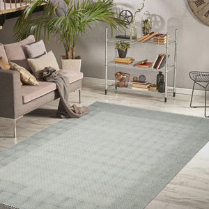HomeRoots 5' Gray and Blue Geometric Flatweave Handmade Area Rug with Fringe for Modern and Bohemian Decor 8' X 10' 532053