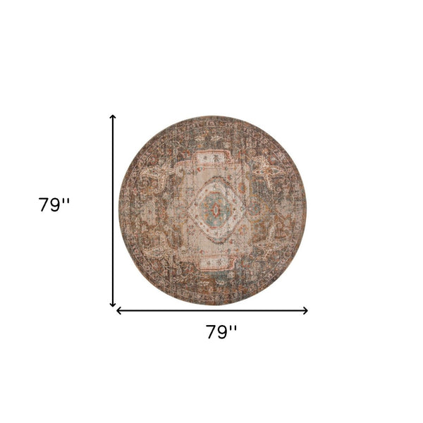 HomeRoots 6' Medallion Area Rug in Beige, Gray & Taupe – Durable, Stylish & Perfect for High-Traffic Spaces 6' Round 532059