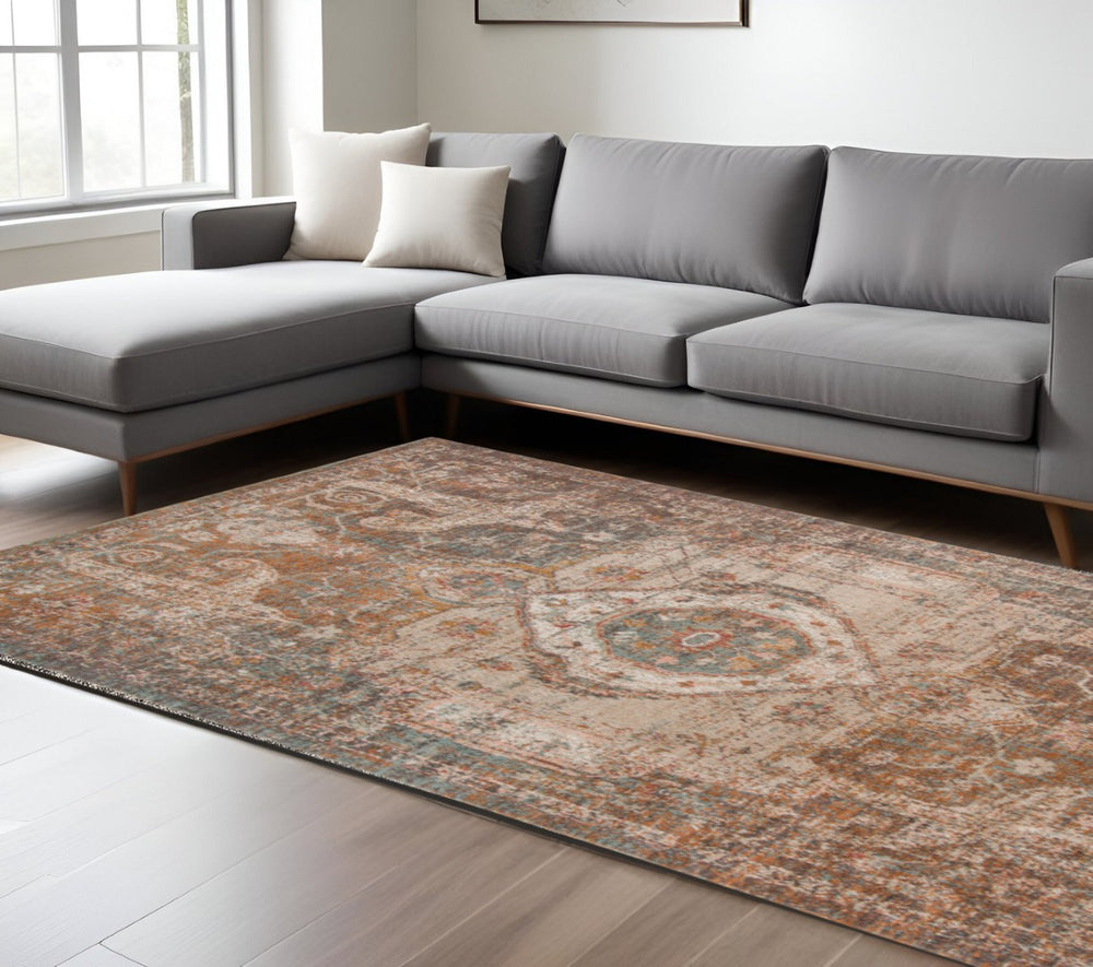 HomeRoots 6' Medallion Area Rug in Beige, Gray & Taupe – Durable, Stylish & Perfect for High-Traffic Spaces 7' X 9' 532060