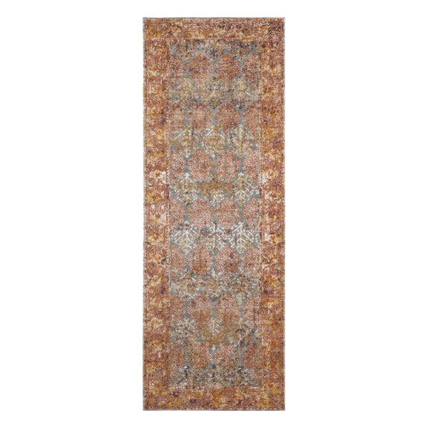 HomeRoots 7' Teal and Orange Medallion Vintage Runner Rug - Durable, Stain-Resistant, Perfect for High-Traffic Areas 7' Runner 532064