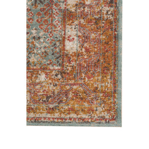 HomeRoots 7' Teal and Orange Medallion Vintage Runner Rug - Durable, Stain-Resistant, Perfect for High-Traffic Areas 7' Runner 532064