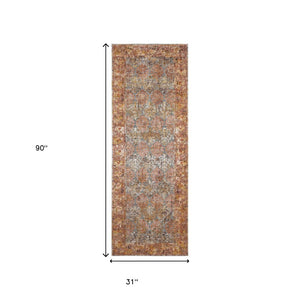 HomeRoots 7' Teal and Orange Medallion Vintage Runner Rug - Durable, Stain-Resistant, Perfect for High-Traffic Areas 7' Runner 532064