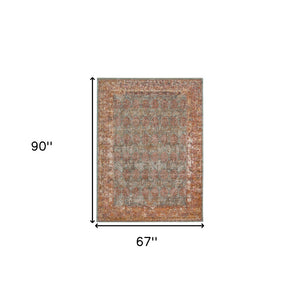 HomeRoots 7' Teal and Orange Medallion Vintage Runner Rug - Durable, Stain-Resistant, Perfect for High-Traffic Areas 6' X 8' 532066