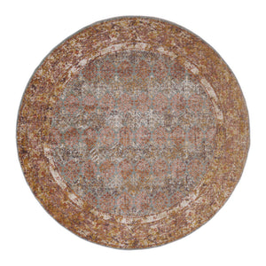 HomeRoots 7' Teal and Orange Medallion Vintage Runner Rug - Durable, Stain-Resistant, Perfect for High-Traffic Areas 6' Round 532067