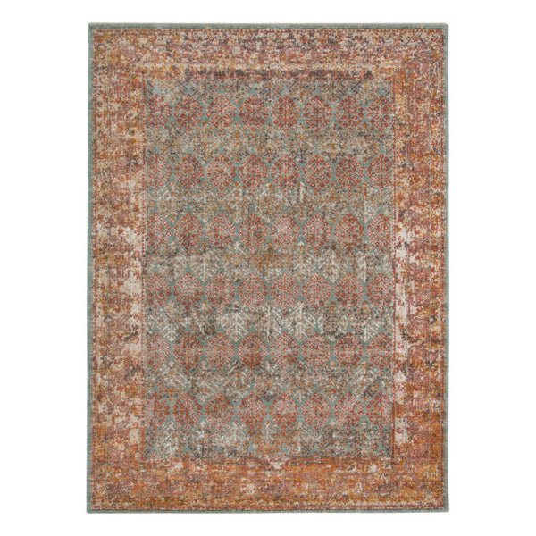 HomeRoots 7' Teal and Orange Medallion Vintage Runner Rug - Durable, Stain-Resistant, Perfect for High-Traffic Areas 7' X 9' 532068