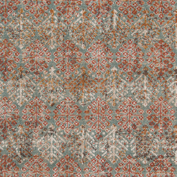 HomeRoots 7' Teal and Orange Medallion Vintage Runner Rug - Durable, Stain-Resistant, Perfect for High-Traffic Areas 7' X 9' 532068