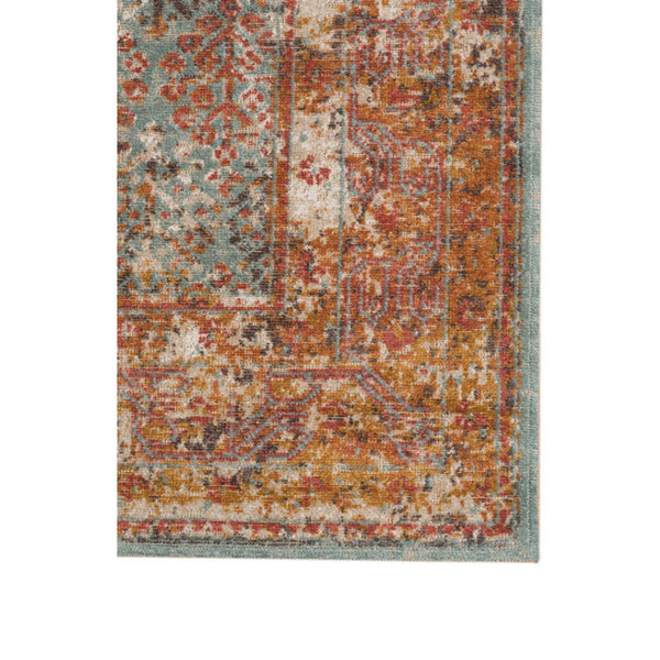 HomeRoots 7' Teal and Orange Medallion Vintage Runner Rug - Durable, Stain-Resistant, Perfect for High-Traffic Areas 9' X 12' 532069