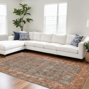 HomeRoots 7' Teal and Orange Medallion Vintage Runner Rug - Durable, Stain-Resistant, Perfect for High-Traffic Areas 9' X 12' 532069