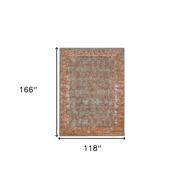 HomeRoots 7' Teal and Orange Medallion Vintage Runner Rug - Durable, Stain-Resistant, Perfect for High-Traffic Areas 10' X 14' 532070