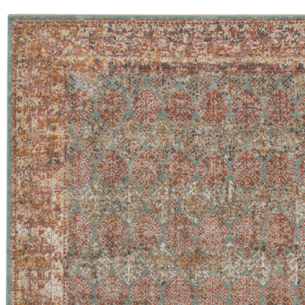 HomeRoots 7' Teal and Orange Medallion Vintage Runner Rug - Durable, Stain-Resistant, Perfect for High-Traffic Areas 10' X 14' 532070
