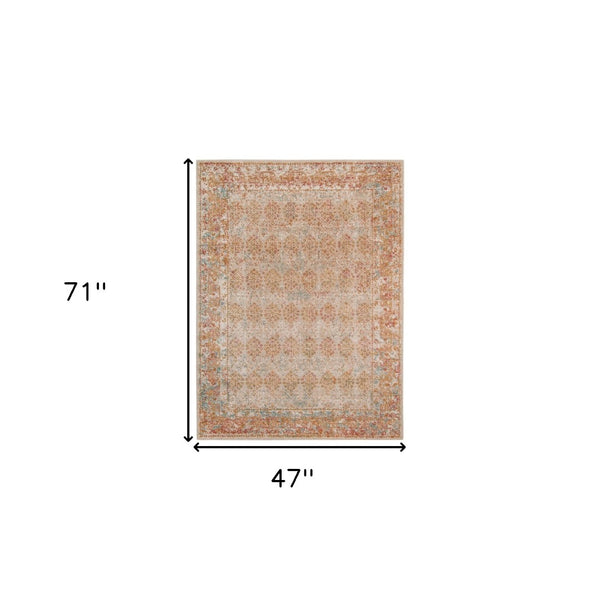 HomeRoots 7' Teal and Orange Medallion Vintage Runner Rug - Durable, Stain-Resistant, Perfect for High-Traffic Areas 4' X 6' 532073