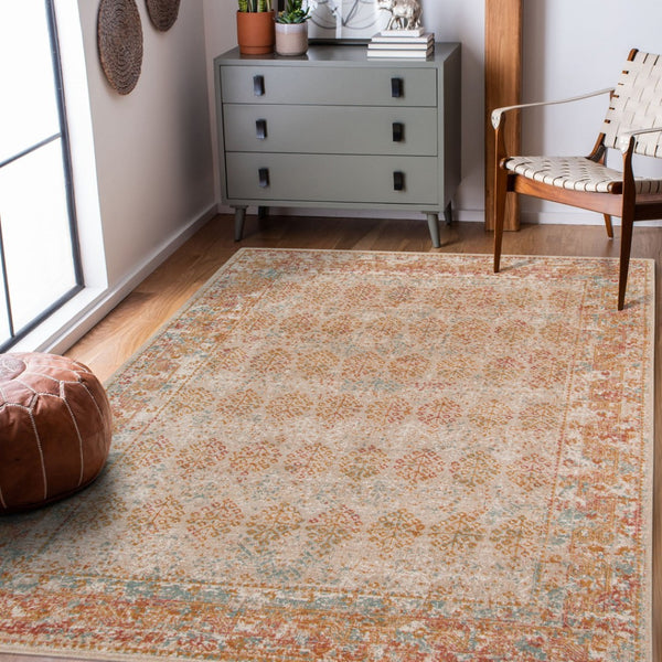 HomeRoots 7' Teal and Orange Medallion Vintage Runner Rug - Durable, Stain-Resistant, Perfect for High-Traffic Areas 6' X 8' 532074