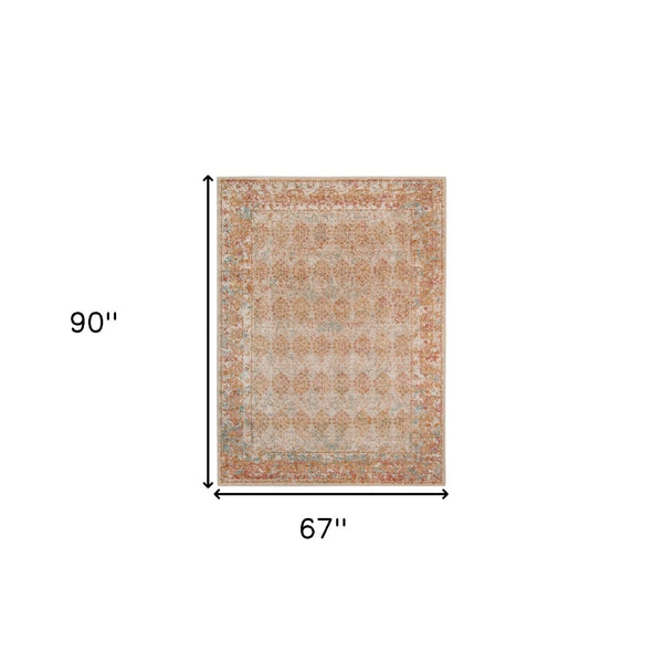HomeRoots 7' Teal and Orange Medallion Vintage Runner Rug - Durable, Stain-Resistant, Perfect for High-Traffic Areas 6' X 8' 532074