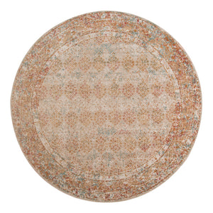 HomeRoots 7' Teal and Orange Medallion Vintage Runner Rug - Durable, Stain-Resistant, Perfect for High-Traffic Areas 6' Round 532075