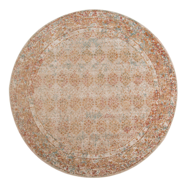 HomeRoots 7' Teal and Orange Medallion Vintage Runner Rug - Durable, Stain-Resistant, Perfect for High-Traffic Areas 6' Round 532075