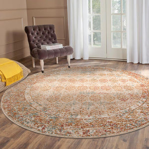 HomeRoots 7' Teal and Orange Medallion Vintage Runner Rug - Durable, Stain-Resistant, Perfect for High-Traffic Areas 6' Round 532075