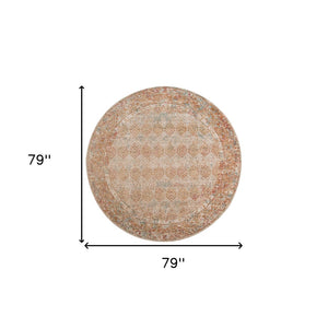 HomeRoots 7' Teal and Orange Medallion Vintage Runner Rug - Durable, Stain-Resistant, Perfect for High-Traffic Areas 6' Round 532075