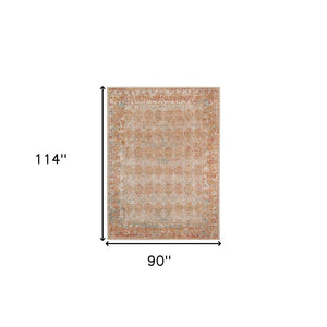 HomeRoots 7' Teal and Orange Medallion Vintage Runner Rug - Durable, Stain-Resistant, Perfect for High-Traffic Areas 7' X 9' 532076