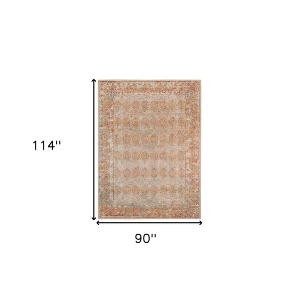 HomeRoots 7' Teal and Orange Medallion Vintage Runner Rug - Durable, Stain-Resistant, Perfect for High-Traffic Areas 7' X 9' 532076