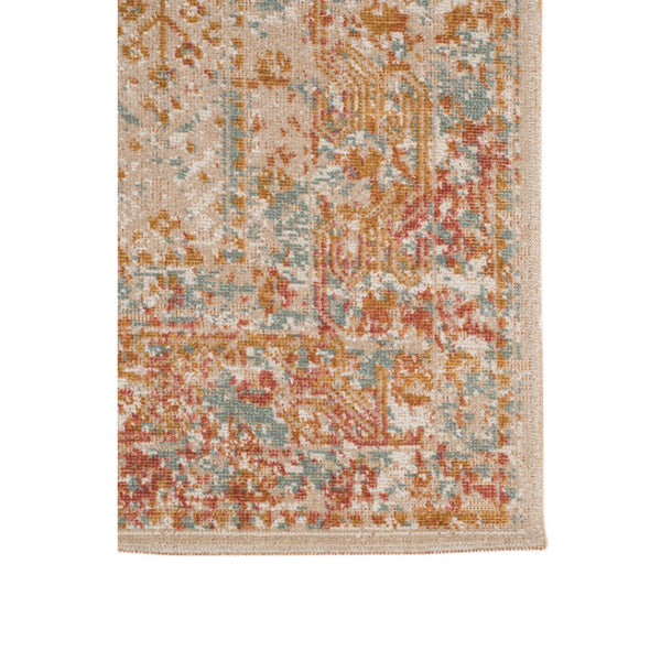 HomeRoots 7' Teal and Orange Medallion Vintage Runner Rug - Durable, Stain-Resistant, Perfect for High-Traffic Areas 9' X 12' 532077
