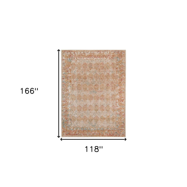 HomeRoots 7' Teal and Orange Medallion Vintage Runner Rug - Durable, Stain-Resistant, Perfect for High-Traffic Areas 10' X 14' 532078
