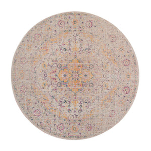 HomeRoots 6' Ivory and Yellow Oriental Distressed Round Rug - Stylish, Durable, and Perfect for Any Home Decor 6' Round 532083