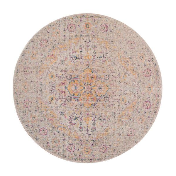 HomeRoots 6' Ivory and Yellow Oriental Distressed Round Rug - Stylish, Durable, and Perfect for Any Home Decor 6' Round 532083