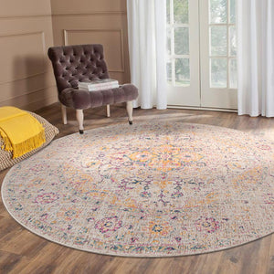 HomeRoots 6' Ivory and Yellow Oriental Distressed Round Rug - Stylish, Durable, and Perfect for Any Home Decor 6' Round 532083