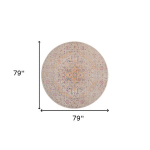 HomeRoots 6' Ivory and Yellow Oriental Distressed Round Rug - Stylish, Durable, and Perfect for Any Home Decor 6' Round 532083