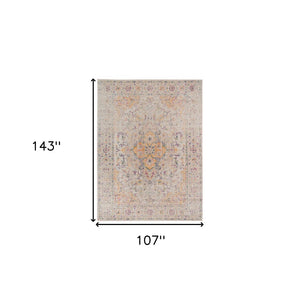 HomeRoots 6' Ivory and Yellow Oriental Distressed Round Rug - Stylish, Durable, and Perfect for Any Home Decor 9' X 12' 532085