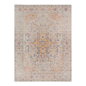 HomeRoots 6' Ivory and Yellow Oriental Distressed Round Rug - Stylish, Durable, and Perfect for Any Home Decor 10' X 14' 532086