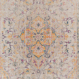 HomeRoots 6' Ivory and Yellow Oriental Distressed Round Rug - Stylish, Durable, and Perfect for Any Home Decor 10' X 14' 532086
