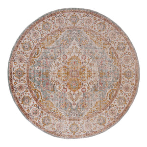 HomeRoots 6' Ivory and Yellow Oriental Distressed Round Rug - Stylish, Durable, and Perfect for Any Home Decor 6' Round 532091