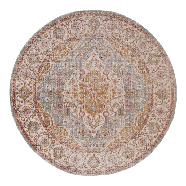 HomeRoots 6' Ivory and Yellow Oriental Distressed Round Rug - Stylish, Durable, and Perfect for Any Home Decor 6' Round 532091