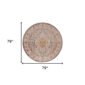 HomeRoots 6' Ivory and Yellow Oriental Distressed Round Rug - Stylish, Durable, and Perfect for Any Home Decor 6' Round 532091